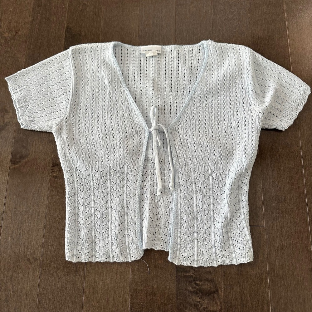 Light Blue Knit Tie-Front Cardigan Sweater
